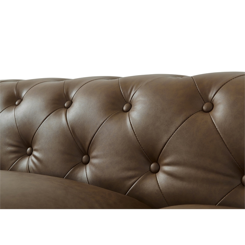 Pemberly Row High Density Sponge Foam Eco Leather Sofa in Brown