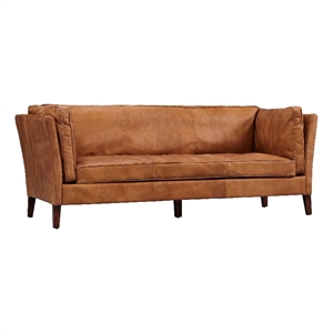 Pemberly Row Contemporary Top Grain Italian Leather Sofa in Light Brown