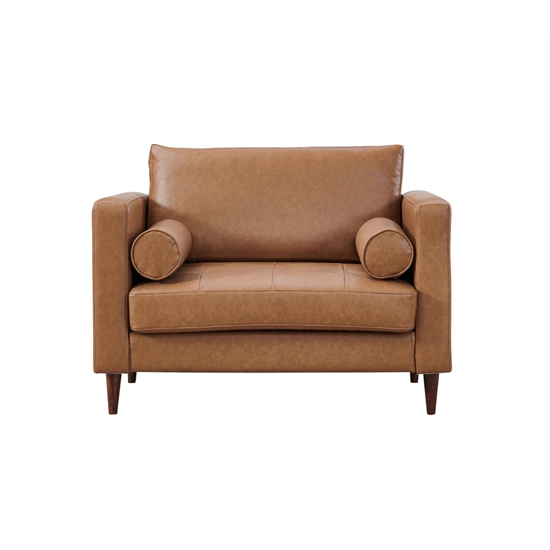 Pemberly Row Contemporary Eco Leather Arm Chair in Light Brown