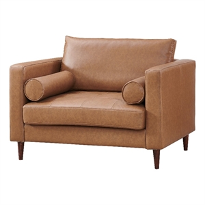 Pemberly Row Contemporary Eco Leather Arm Chair in Light Brown