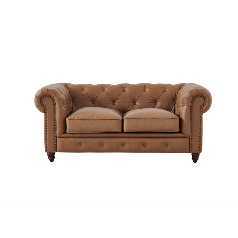 Pemberly Row Contemporary Eco Leather Love Seat in Light Brown