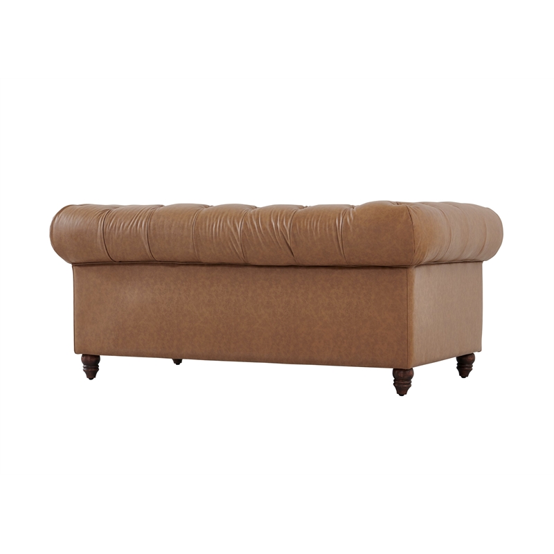 Pemberly Row Contemporary Eco Leather Love Seat in Light Brown