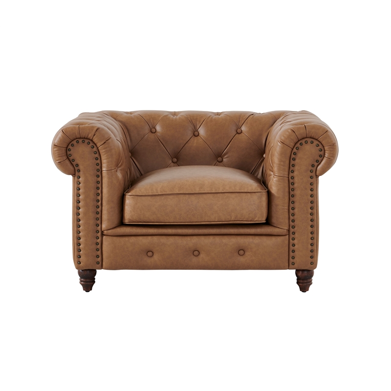 Pemberly Row Contemporary Eco Leather Arm Chair in Light Brown