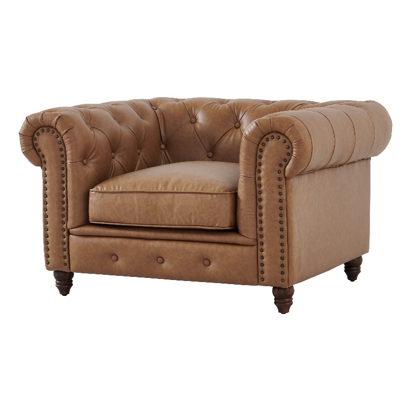 Pemberly Row Contemporary Eco Leather Arm Chair in Light Brown