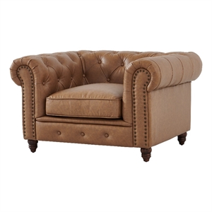 Pemberly Row Contemporary Eco Leather Arm Chair in Light Brown