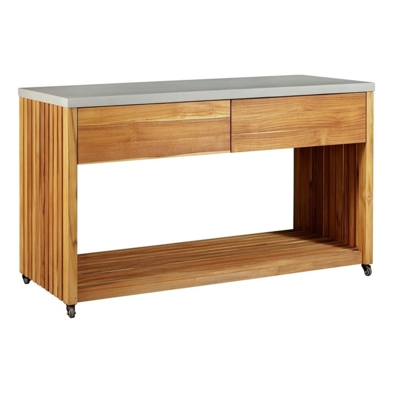 Pemberly Row Outdoor Solid Teak Wood Kitchen Island in Natural