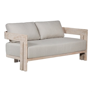 Pemberly Row Contemporary Outdoor Solid Teak Wood Love Seat in Gray