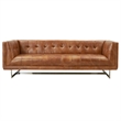 Pemberly Row Contemporary Tufted Sofa in Light Brown Leather
