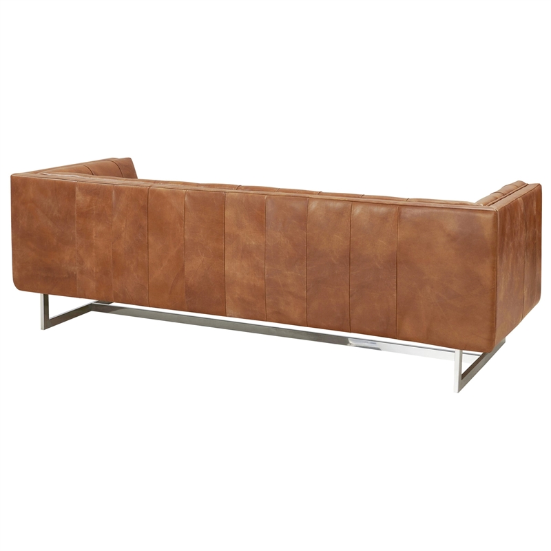 Pemberly Row Contemporary Tufted Sofa in Light Brown Leather