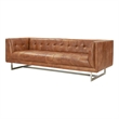 Pemberly Row Contemporary Tufted Sofa in Light Brown Leather