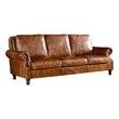 Pemberly Row Contemporary English Rolled Arm Sofa in Light Brown Leather