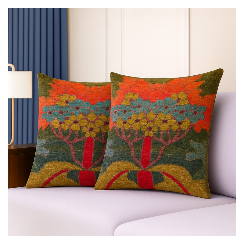 Pemberly Row Luxury Arts & Crafts Sofa Cushion Cover + Insert in Multi Color