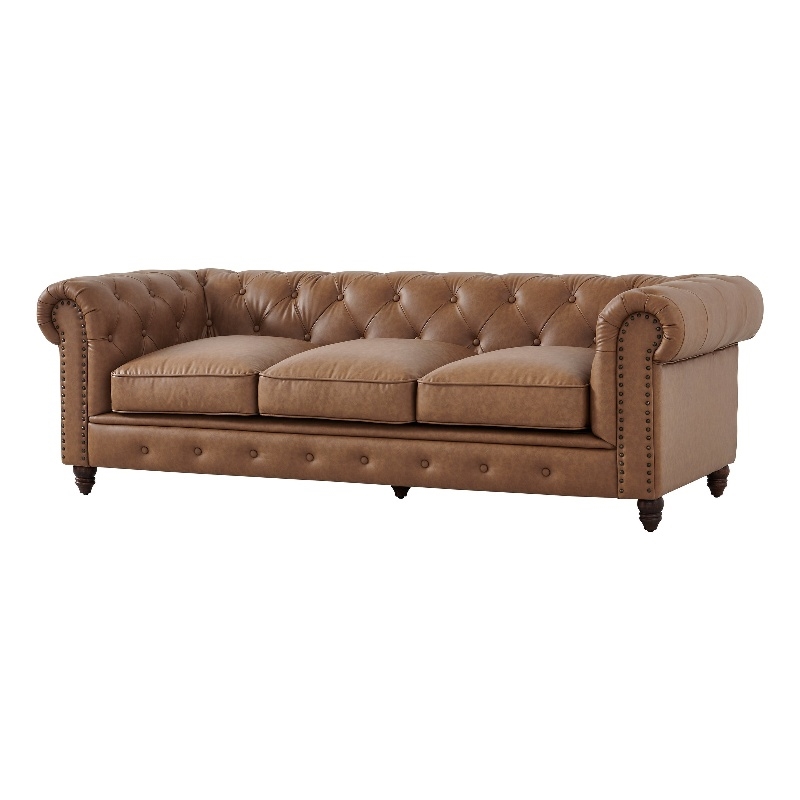Pemberly Row High Density Sponge Foam Eco Leather Sofa in Light Brown