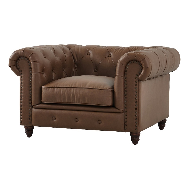 Pemberly Row Modern Contemporary Eco Leather Arm Chair in Brown