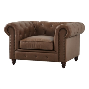 Pemberly Row Modern Contemporary Eco Leather Arm Chair in Brown