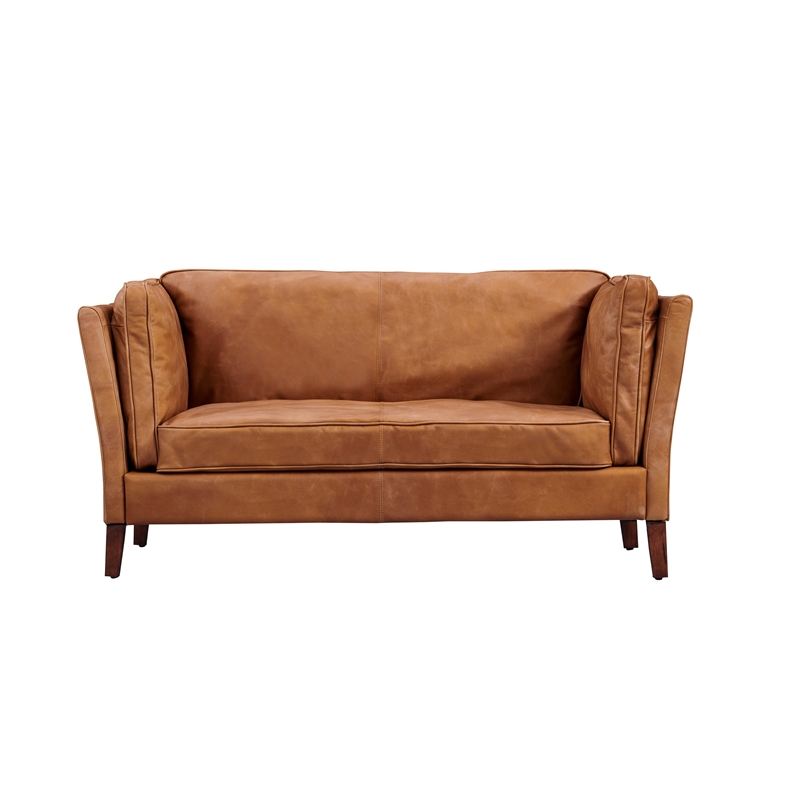 Pemberly Row Contemporary Top Grain Italian Leather Love Seat in Light Brown