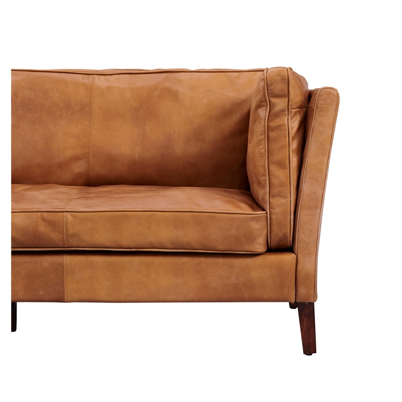 Pemberly Row Contemporary Top Grain Italian Leather Love Seat in Light Brown