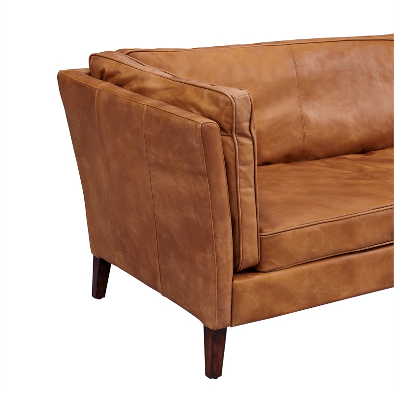 Pemberly Row Contemporary Top Grain Italian Leather Love Seat in Light Brown