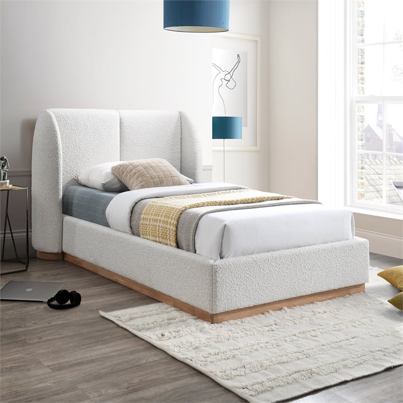 Pemberly Row Set of 2 8-Drawer Double Dresser & Cream Boucle Fabric Twin Bed