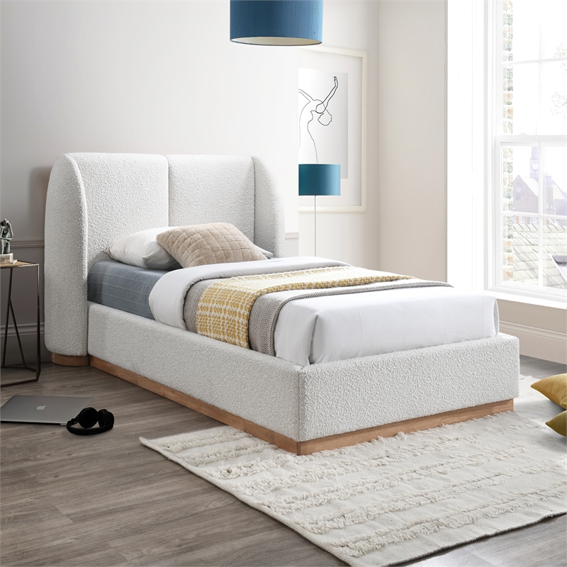 Pemberly Row Set of 2 8-Drawer Double Dresser & Cream Boucle Fabric Twin Bed