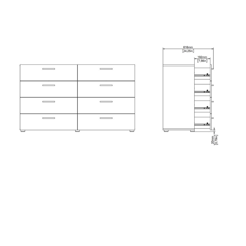 Pemberly Row Set of 2 8-Drawer Double Dresser & Cream Boucle Fabric Twin Bed