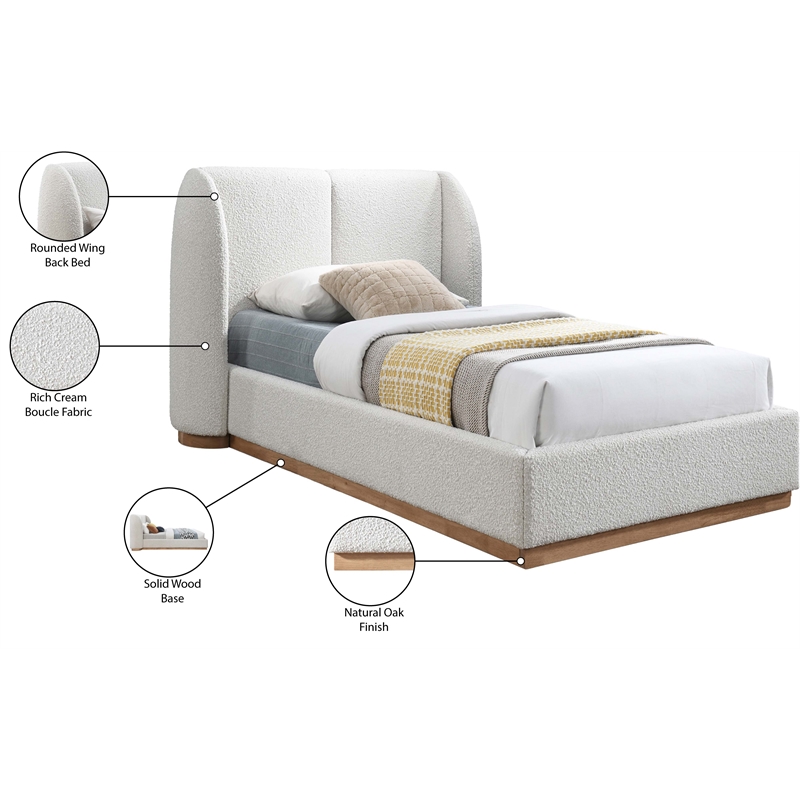 Pemberly Row Set of 2 6-Drawer Double Dresser & Cream Boucle Fabric Twin Bed