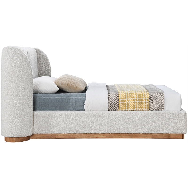 Pemberly Row Set of 2 6-Drawer Double Dresser & Cream Boucle Fabric Twin Bed