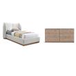 Pemberly Row Set of 2 6-Drawer Double Dresser & Cream Boucle Fabric Twin Bed