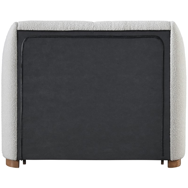 Pemberly Row Set of 2 White Double Dresser & Cream Boucle Fabric Twin Bed