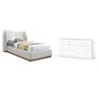Pemberly Row Set of 2 White Double Dresser & Cream Boucle Fabric Twin Bed