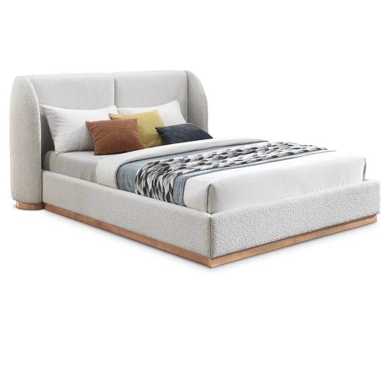 Pemberly Row Set of 2 8-Drawer Double Dresser & Cream Boucle Fabric Queen Bed