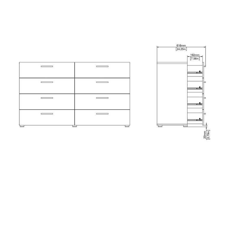 Pemberly Row Set of 2 8-Drawer Double Dresser & Cream Boucle Fabric Queen Bed