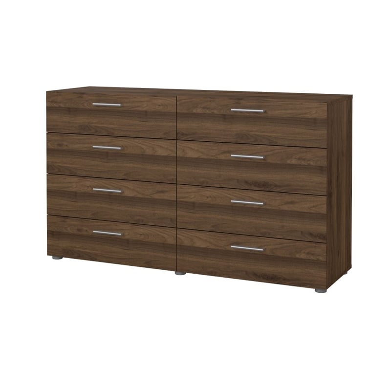 Pemberly Row Set of 2 8-Drawer Double Dresser & Cream Boucle Fabric Queen Bed
