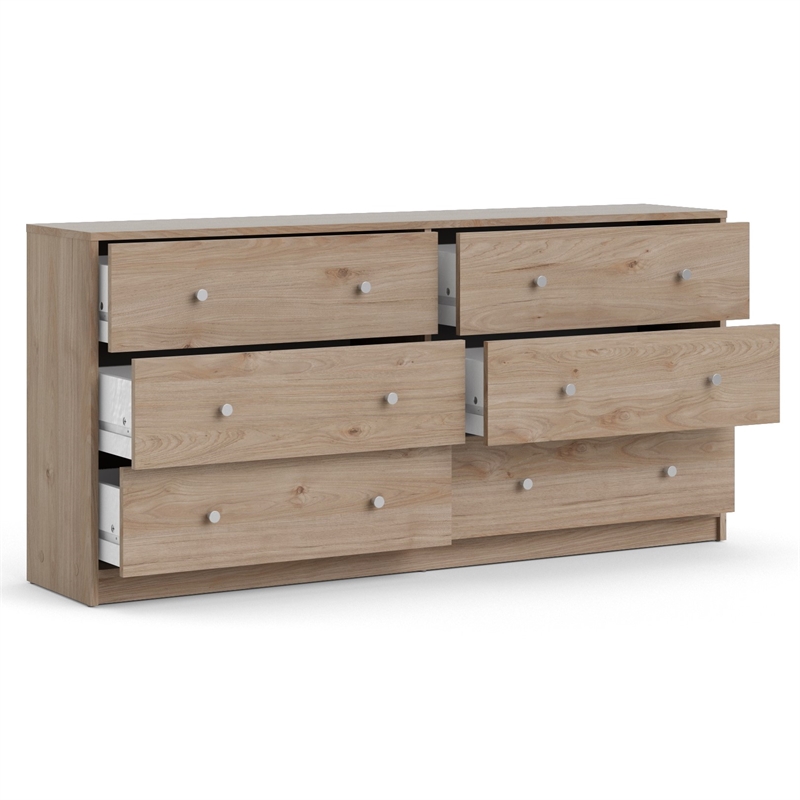 Pemberly Row Set of 2 6-Drawer Double Dresser & Cream Boucle Fabric Queen Bed