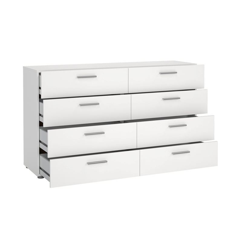 Pemberly Row Set of 2 8-Drawer Double Dresser & Cream Boucle Fabric King Bed