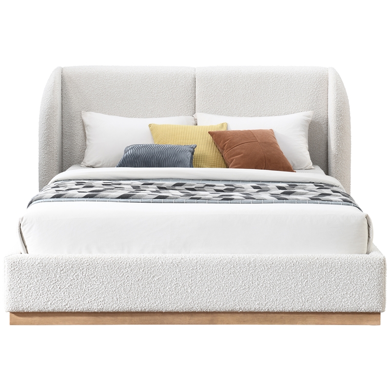 Pemberly Row Set of 2 8-Drawer Double Dresser & Cream Boucle Fabric King Bed