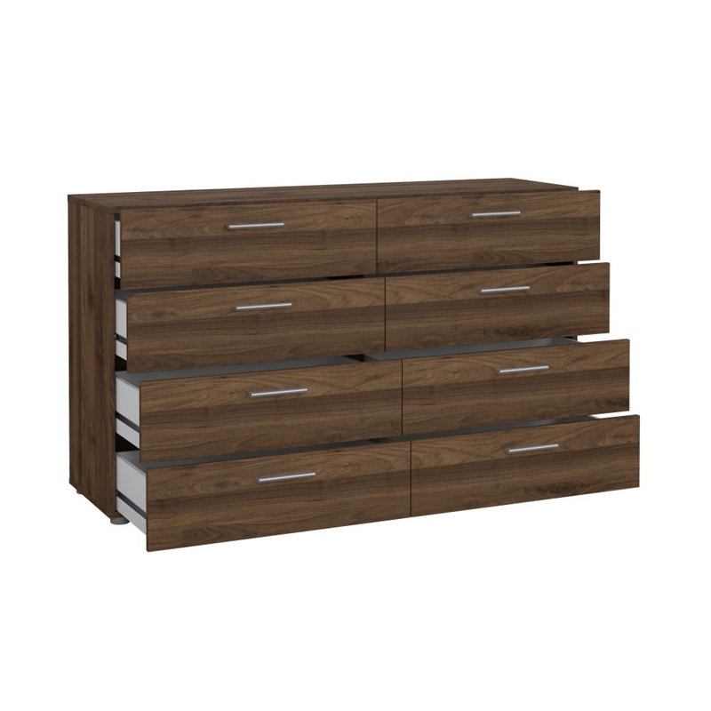 Pemberly Row Set of 2 8-Drawer Double Dresser & Cream Boucle Fabric King Bed