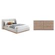 Pemberly Row Set of 2 6-Drawer Double Dresser & Cream Boucle Fabric King Bed