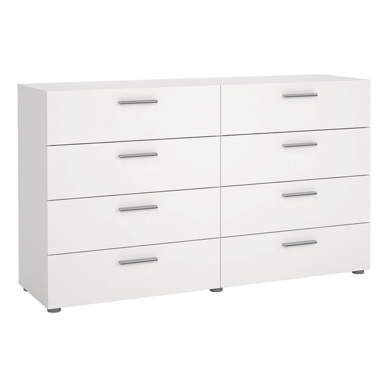 Pemberly Row Set of 2 8-Drawer Double Dresser & Cream Boucle Fabric Full Bed