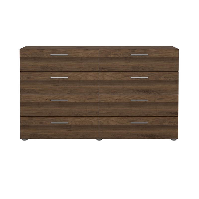 Pemberly Row Set of 2 8-Drawer Double Dresser & Cream Boucle Fabric Full Bed