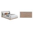 Pemberly Row Set of 2 6-Drawer Double Dresser & Cream Boucle Fabric Full Bed