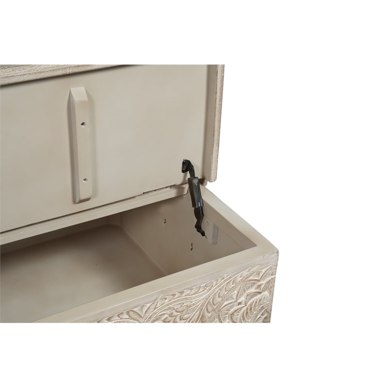 Pemberly Row Floral Carved Solid Wood Lift-Top Coffee Table in Weathered White