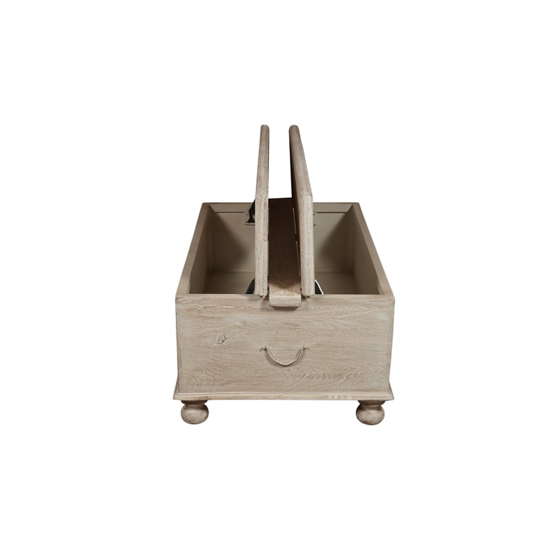 Pemberly Row Floral Carved Solid Wood Lift-Top Coffee Table in Weathered White