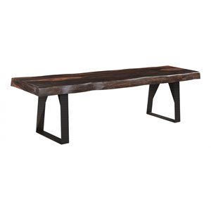 Pemberly Row 68&quot Live Edge Solid Wood Dining Bench in Dark Brown