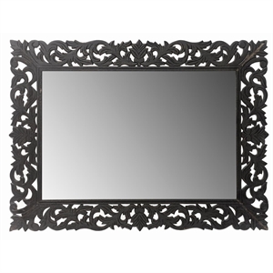 Pemberly Row Floral Carved Solid Wood Accent Mirror in Black