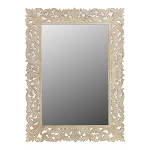 Pemberly Row Floral Carved Solid Wood Accent Mirror in White