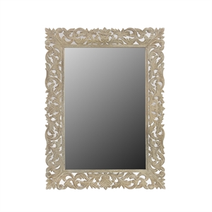Pemberly Row Farmhouse Floral Carved Solid Wood Accent Mirror in Gray