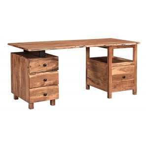 Pemberly Row 4-drawer Live Edge Solid Wood Desk in Brown/Black