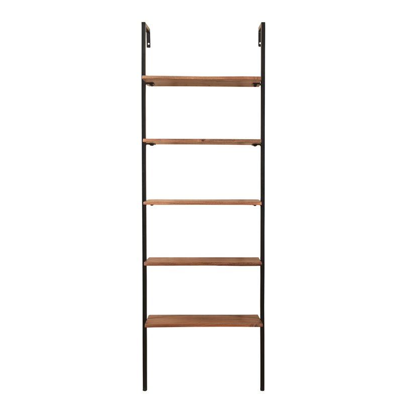 Pemberly Row Live Edge Wall Mounted Solid Wood Bookshelf in Brown/Black