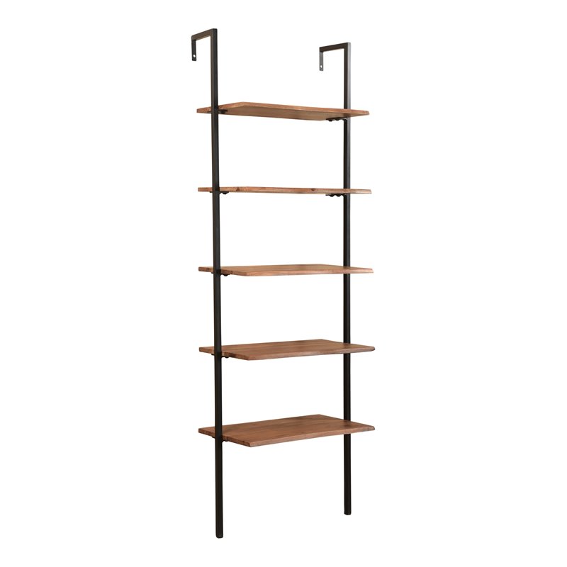 Pemberly Row Live Edge Wall Mounted Solid Wood Bookshelf in Brown/Black